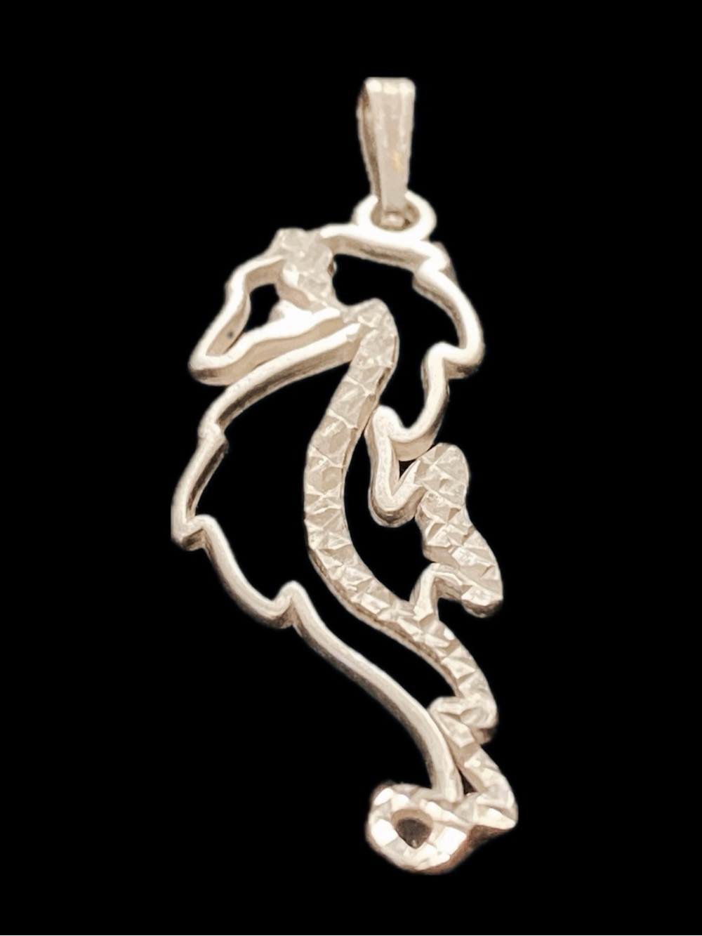 Vintage WJ Waldeck Johnson SGT Silver Diamond Cut Seahorse Pendant -Collectible